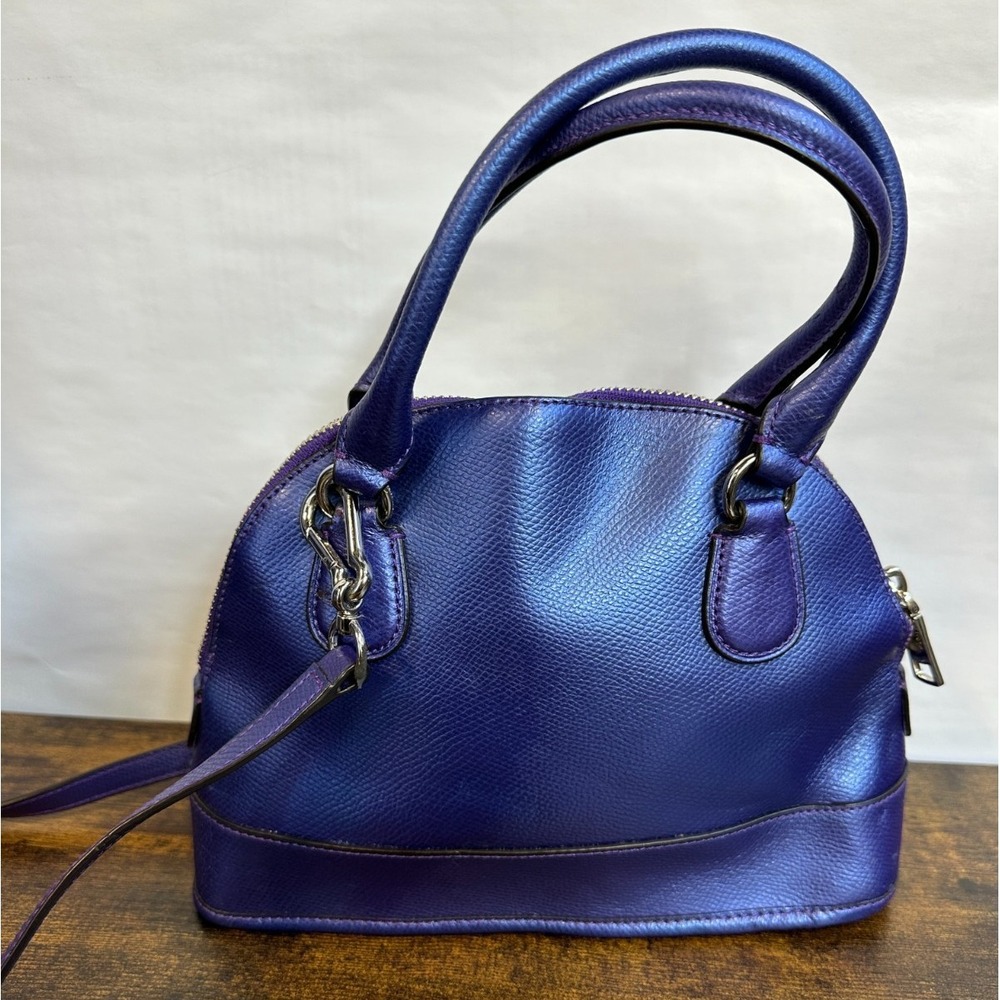 Coach Mini Cora Domed Satchel Crossgrain Leather Metallic Purple Iris Rare HTF - Picture 15 of 16